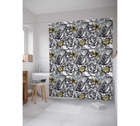 Штора (занавеска) для ванной JoyArty "Бабочки и розы" из сатена, 180х200 см с крючками, sc_33001