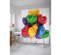 Штора (занавеска) для ванной JoyArty "Разноцветные сердца" из сатена, 180х200 см с крючками, sc_34335