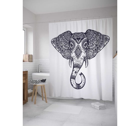 Штора (занавеска) для ванной JoyArty "Священный ганеша" из сатена, 180х200 см с крючками, sc_35389 1