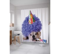 Штора (занавеска) для ванной JoyArty "Мопс в парике" из сатена, 180х200 см с крючками, sc_34443