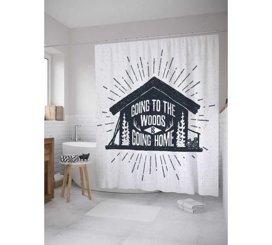 Штора (занавеска) для ванной JoyArty "Лес - это дом" из сатена, 180х200 см с крючками, sc_35764 1