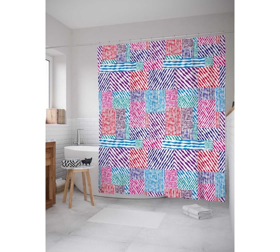 Штора (занавеска) для ванной JoyArty "Полосатый пэчворк" из сатена, 180х200 см с крючками, sc_33007 1