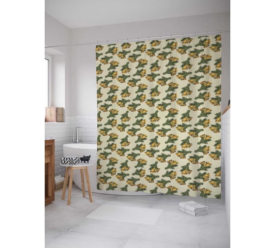 Штора (занавеска) для ванной JoyArty "Новогодние колокольчики" из сатена, 180х200 см с крючками, sc_37135 1