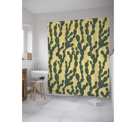 Штора (занавеска) для ванной JoyArty "Кактусовая лиана" из сатена, 180х200 см с крючками, sc_36163 1