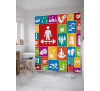 Штора (занавеска) для ванной JoyArty "Символы спорта" из сатена, 180х200 см с крючками, sc_36930