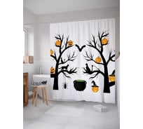 Штора (занавеска) для ванной JoyArty "Тыквеные фонари на деревьях" из сатена, 180х200 см с крючками, sc_6012