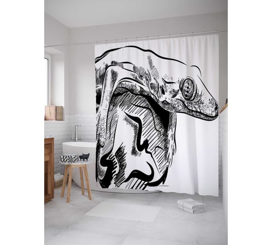 Штора (занавеска) для ванной JoyArty "Ящерка" из сатена, 180х200 см с крючками, sc_34000