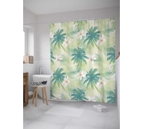 Штора (занавеска) для ванной JoyArty "Цветы в пальмах" из сатена, 180х200 см с крючками, sc_36044