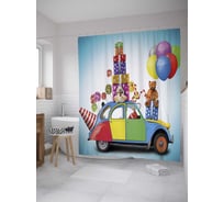 Штора (занавеска) для ванной JoyArty "Праздничный автомобиль" из сатена, 180х200 см с крючками, sc_34310