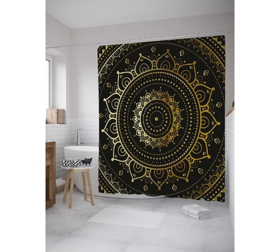 Штора (занавеска) для ванной JoyArty "Индийская мандала" из сатена, 180х200 см с крючками, sc_33862 1