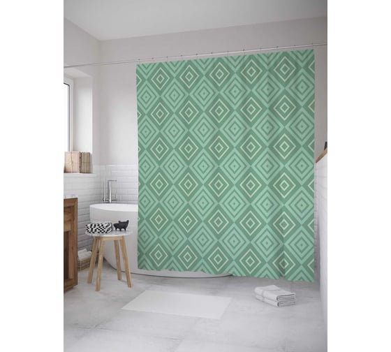 Штора (занавеска) для ванной JoyArty "Мятные ромбы" из сатена, 180х200 см с крючками, sc_33393 1