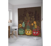 Штора (занавеска) для ванной JoyArty "Цветы в чашках" из сатена, 180х200 см с крючками, sc_32955