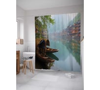 Штора (занавеска) для ванной JoyArty "Японские лодки" из сатена, 180х200 см с крючками, sc_37772