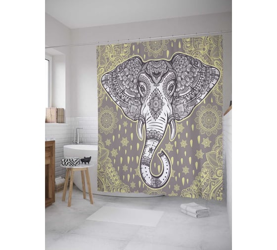 Штора (занавеска) для ванной JoyArty "Символ индуизма" из сатена, 180х200 см с крючками, sc_35386