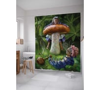 Штора (занавеска) для ванной JoyArty "Алиса на грибе" из сатена, 180х200 см с крючками, sc_36862