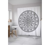 Штора (занавеска) для ванной JoyArty "Монохромная мандала" из сатена, 180х200 см с крючками, sc_35449