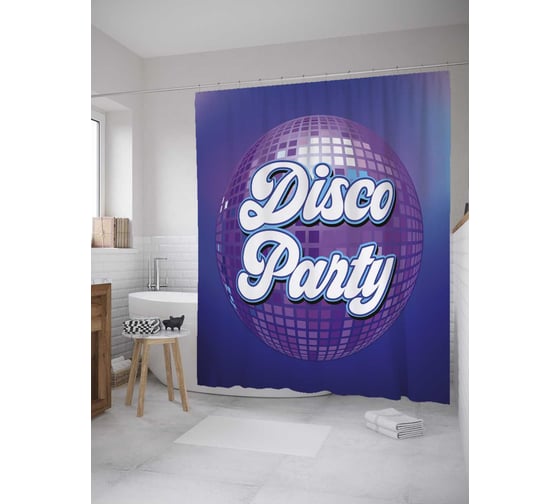 Штора (занавеска) для ванной JoyArty "Диско пати" из сатена, 180х200 см с крючками, sc_33631 1