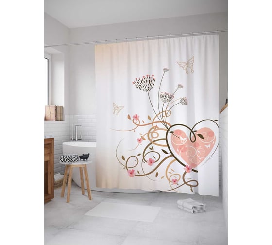 Штора (занавеска) для ванной JoyArty "Любовный одуванчик" из сатена, 180х200 см с крючками, sc_3394 1