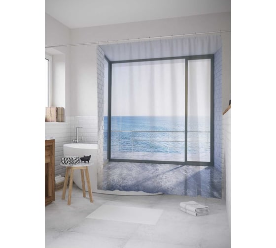 Штора (занавеска) для ванной JoyArty "Выход к морю" из сатена, 180х200 см с крючками, sc_34865 1