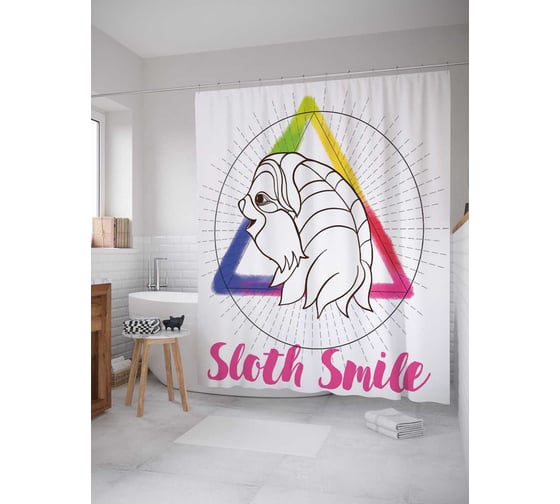 Штора (занавеска) для ванной JoyArty "Ленивая улыбка" из сатена, 180х200 см с крючками, sc_37842 1