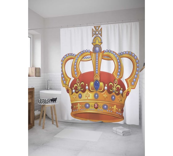 Штора (занавеска) для ванной JoyArty "Векторная корона" из сатена, 180х200 см с крючками, sc_34988 1
