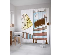Штора (занавеска) для ванной JoyArty "Сумасшедший кот" из сатена, 180х200 см с крючками, sc_37224