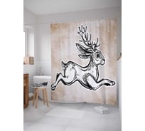 Штора (занавеска) для ванной JoyArty "Заяц-олень" из сатена, 180х200 см с крючками, sc_37631