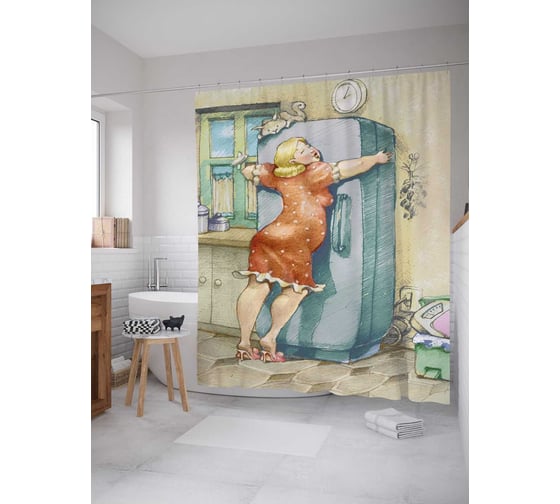 Штора (занавеска) для ванной JoyArty "Любовь к еде" из сатена, 180х200 см с крючками, sc_38583 1