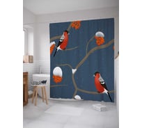 Штора (занавеска) для ванной JoyArty "Рябина в снегу" из сатена, 180х200 см с крючками, sc_38406