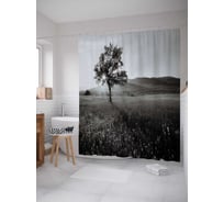 Штора (занавеска) для ванной JoyArty "Дерево в поле" из сатена, 180х200 см с крючками, sc_38192