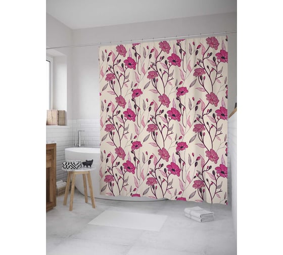 Штора (занавеска) для ванной JoyArty "Вертикальное цветение" из сатена, 180х200 см с крючками, sc_35511 1