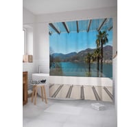Штора (занавеска) для ванной JoyArty "Крытая терраса" из сатена, 180х200 см с крючками, sc_34977