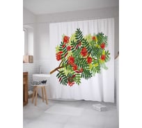 Штора (занавеска) для ванной JoyArty "Рябиновая ветвь" из сатена, 180х200 см с крючками, sc_38403