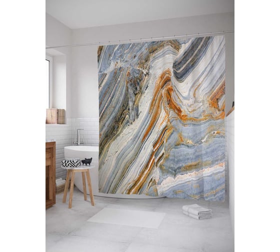 Штора (занавеска) для ванной JoyArty "Мраморный узор" из сатена, 180х200 см с крючками, sc_37006 1