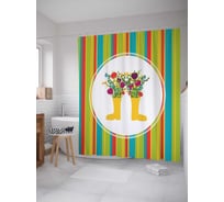 Штора (занавеска) для ванной JoyArty "Цветы в сапогах" из сатена, 180х200 см с крючками, sc_3451