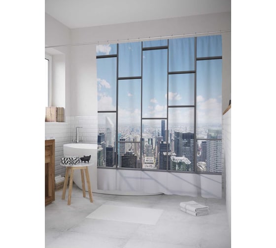 Штора (занавеска) для ванной JoyArty "Вид с веранды днем" из сатена, 180х200 см с крючками, sc_34812 1