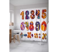 Штора (занавеска) для ванной JoyArty "Орнаментальные цифры" из сатена, 180х200 см с крючками, sc_37776