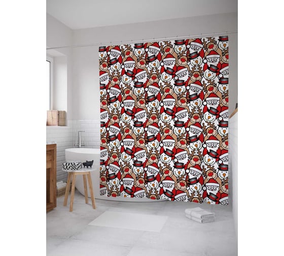 Штора (занавеска) для ванной JoyArty "Рождественские жители" из сатена, 180х200 см с крючками, sc_37100 1