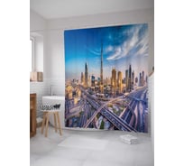 Штора (занавеска) для ванной JoyArty "Небоскребы дубая" из сатена, 180х200 см с крючками, sc_38516