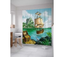 Штора (занавеска) для ванной JoyArty "Пиратский корабль и сокровища" из сатена, 180х200 см с крючками, sc_38225