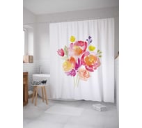Штора (занавеска) для ванной JoyArty "Акварельный букет" из сатена, 180х200 см с крючками, sc_38079