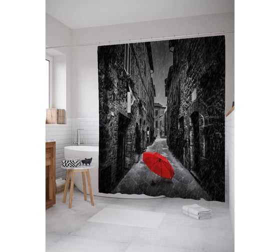 Штора (занавеска) для ванной JoyArty "Зонтик на улице" из сатена, 180х200 см с крючками, sc_38185 1
