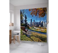 Штора (занавеска) для ванной JoyArty "С видом на небоскребы" из сатена, 180х200 см с крючками, sc_38515