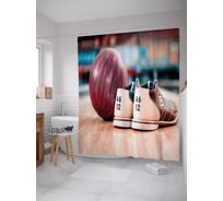 Штора (занавеска) для ванной JoyArty "Хаусбол и сменная обувь" из сатена, 180х200 см с крючками, sc_38150