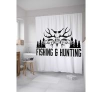 Штора (занавеска) для ванной JoyArty "Рыбалка и охота" из сатена, 180х200 см с крючками, sc_35770