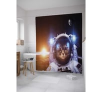 Штора (занавеска) для ванной JoyArty "Селфи в космосе" из сатена, 180х200 см с крючками, sc_33518