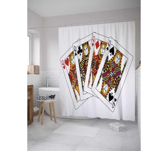 Штора (занавеска) для ванной JoyArty "Карта дамы" из сатена, 180х200 см с крючками, sc_33593 1