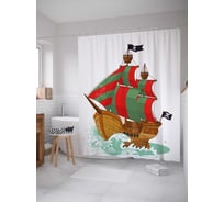 Штора (занавеска) для ванной JoyArty "Пиратский парусник с вороньими гнездами" из сатена, 180х200 см с крючками, sc_38231