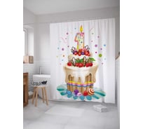 Штора (занавеска) для ванной JoyArty "Торт для однолетнего именинника" из сатена, 180х200 см с крючками, sc_35027