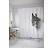 Штора (занавеска) для ванной JoyArty "Монохромная рысь" из сатена, 180х200 см с крючками, sc_35767